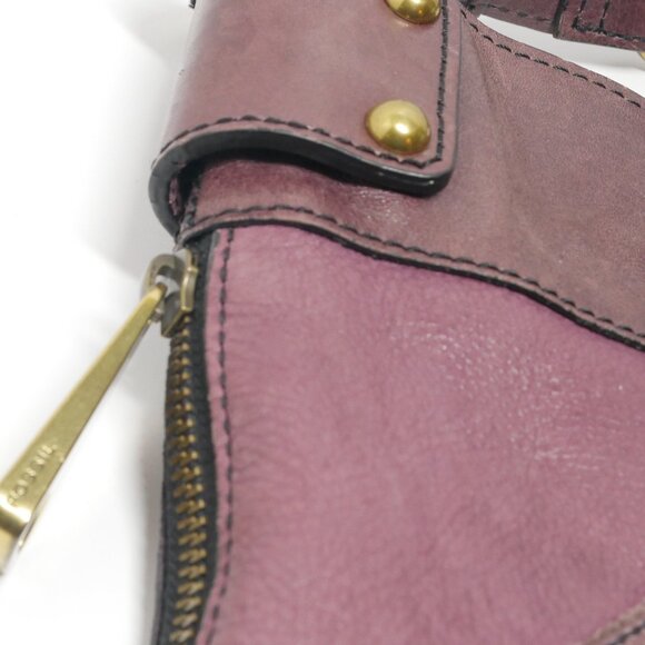 Leather Suede Fossil Fifty Four Shoulder Bag Patchwork Purse Side Zipper Plum - Picture 5 of 12